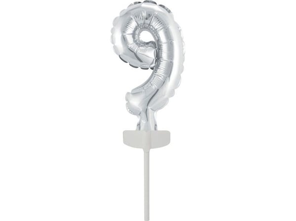 AMSCAN Mini folieballong nummer 9 sølv, 7x12cm