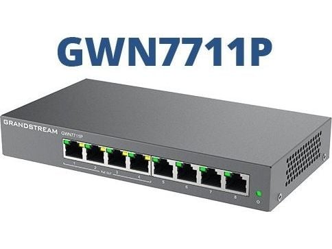 Grandstream GWN7711 Series GWN7711P - Switch - Styrt - 4 x 10/100/1000 (PoE) + 4 x 10/100/1000 - stasjonær, veggmonterbar - PoE (60 W)