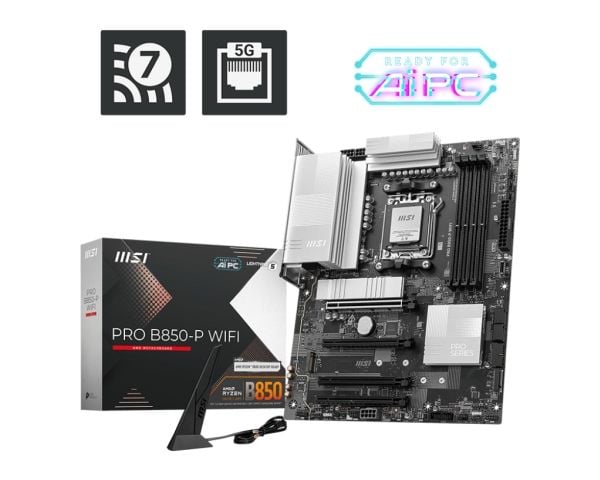 MSI PRO B850-P WIFI - Hovedkort - ATX - Socket AM5 - AMD B850 Chipset - USB 3.2 Gen 2, USB-C 3.2 Gen2, USB 3.2 Gen 1 - 5 Gigabit Ethernet, Wi-Fi 7 ...