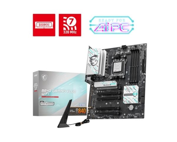 MSI B840 GAMING PLUS WIFI - Hovedkort - ATX - Socket AM5 - AMD B840 Chipset - USB 3.2 Gen 2, USB-C 3.2 Gen2, USB 3.2 Gen 1 - 2.5 Gigabit LAN, Wi-Fi...