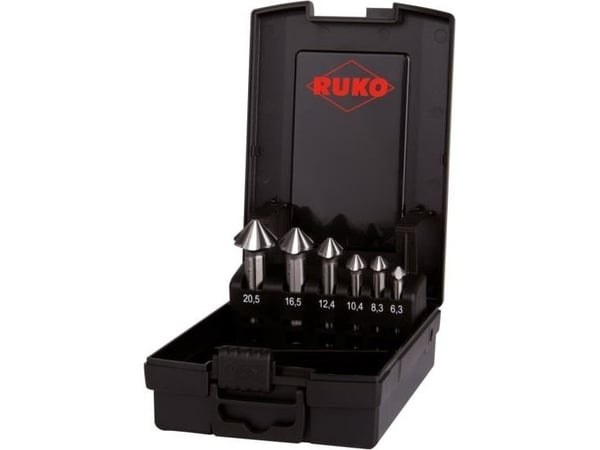 RUKO ULTIMATECUT 102890RO countersink-sett 6 deler 6,30 / 8,30 / 10,40 / 12,40 / 16,50 / 20,50 mm HSS sylinderskaft 1 sett