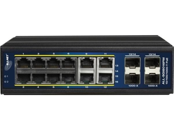 ALLNET ALL-SGI8016PM, Håndtert, L2+/L3, Gigabit Ethernet (10/100/1000), Full tosidig, Strøm over Ethernet (PoE), Kan monteres på vegg