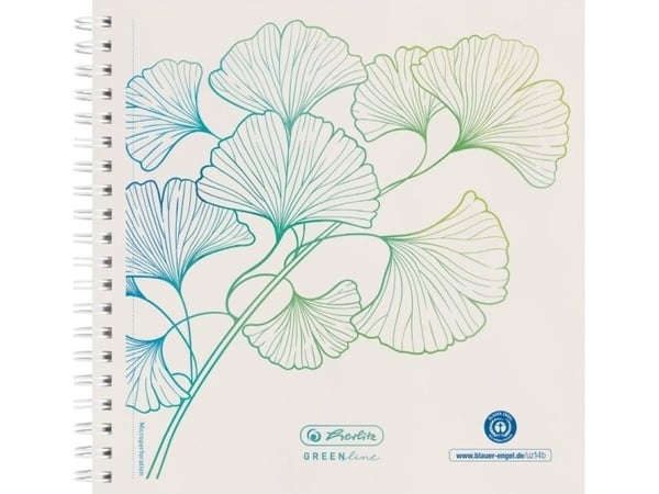 Herlitz GREENline - Pad - spiralbundet - 148 x 148 mm - 100 ark / 200 sider - hvit - prikket - ginkgo