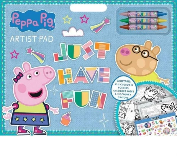 Peppa Pig artist pad med 3 tusjer/kridt & klistremerkeark