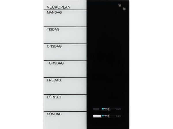 Magnetisk NAGA ugetavle i glas 40x60 cm - svensk tekst
