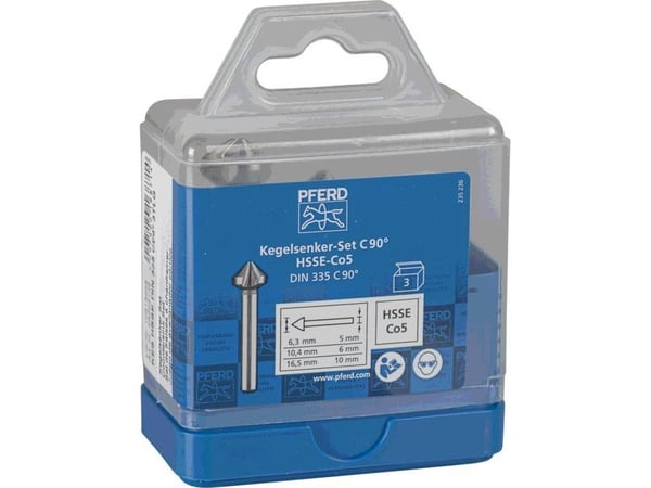 PFERD SET KES HSSE DIN 335 C90° 3, Stål, Støpejern, Ikke-jernholdig metall, Rustfritt stål, Aluminium, Cobalt Alloy High-Speed Steel (HSS-E)