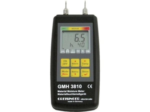 Greisinger GMH 3810 materialfuktighetsmåler; måleområde bygningsfukt 4 til 100 % vol, måleområde tre-fukt 4 til 100 % vol; temperaturmåling