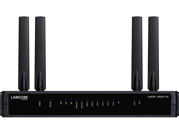 LANCOM 1803VA-5G (EU), svart, 1 vifte(r), ekstern, SMA, 2 dBi, SNMPv1,v2c,v3