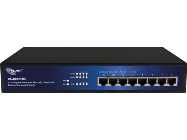 ALLNET ALL8804POE+, Uhåndtert, L2, Gigabit Ethernet (10/100/1000), Strøm over Ethernet (PoE), Rack-montering