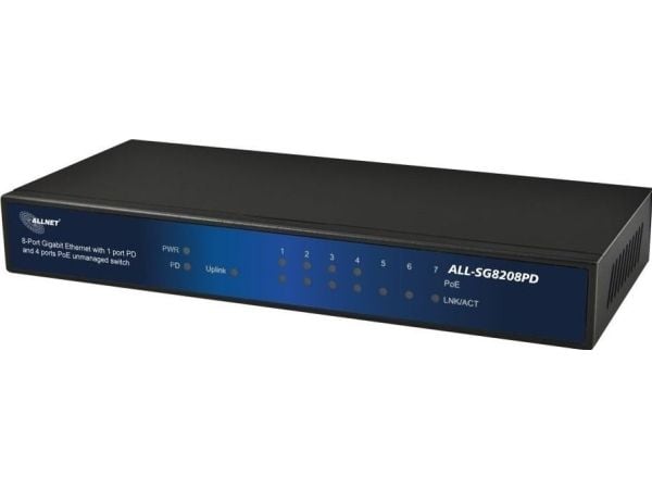 ALLNET ALL-SG8208PD, Uhåndtert (100/1000/10000), Full dupleks, Strøm over Ethernet (PoE)