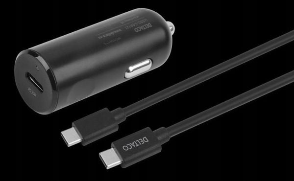 DELTACO USBC-CAR125 - Bilstrømadapter - 20 watt - 3 A - PD (USB-C) - på kabel: Lightning - svart