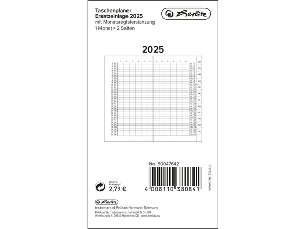 Herlitz 50047642, Lomme, 32 sider, Sort, Hvit, Papir, Tysk, 12 måned(er)