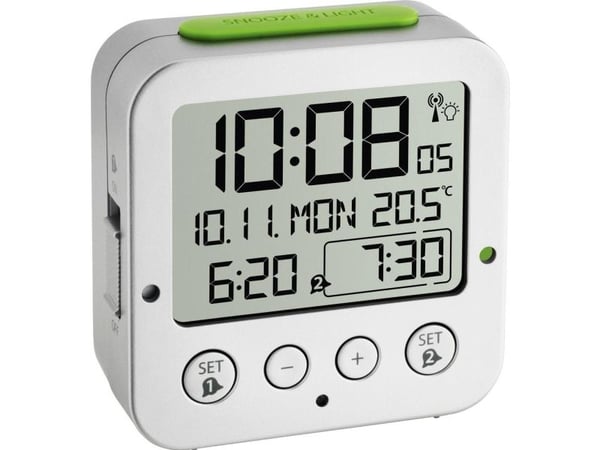 TFA Bingo - Alarmklokke - firkantet - elektronisk - skrivebord - sølv