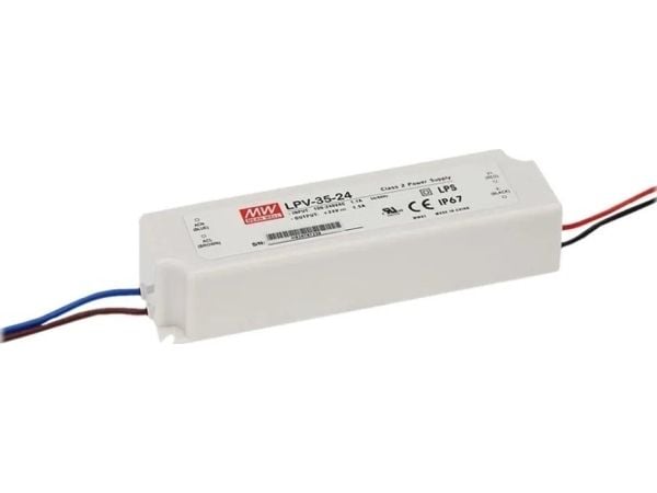 MEAN WELL LPV-35-24, 35 W, 90 - 264 V, 47 - 63 Hz, 1,5 A, valkoinen, 148 mm