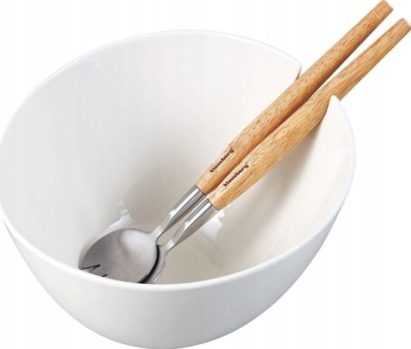 Porselens salatbolle 23 cm med skjeer Klausberg KB-7787 hvit