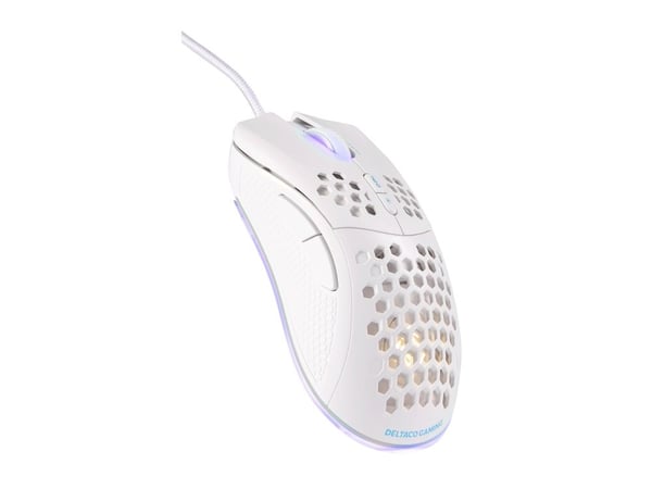 Deltaco GAM-108-W, høyrehånd, USB Type-A, 6400 dpi, hvit