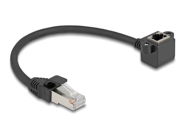Delock - Nettverksforlengelseskabel - RJ-45 (hann) rett til RJ-45 (hunn) vinklet - 25 cm - 6 mm - foliebelagt uskjermet tvinnet kabelpar (F/UTP) - ...