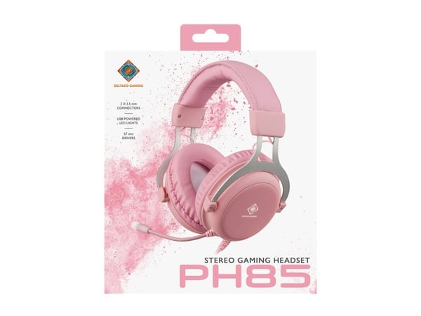DELTACO GAMING Pink Line PH85 - Hodesett - full størrelse - kablet - 3,5 mm jakk - rosa