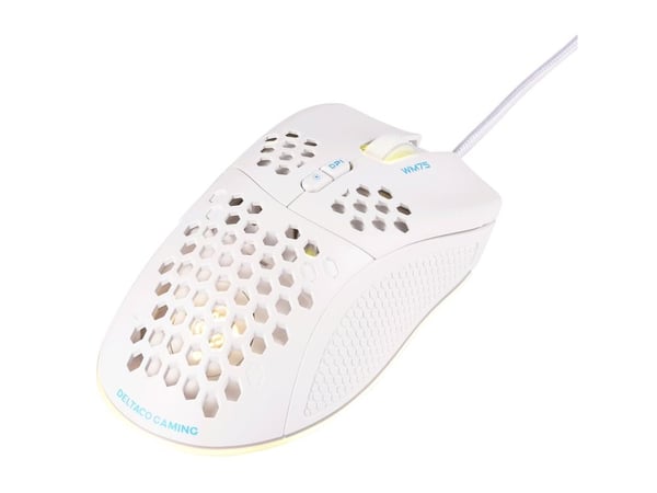 DELTACO GAMING WM75 - Mus - låg vikt, RGB - 7 knappar - kabelansluten - USB - vit