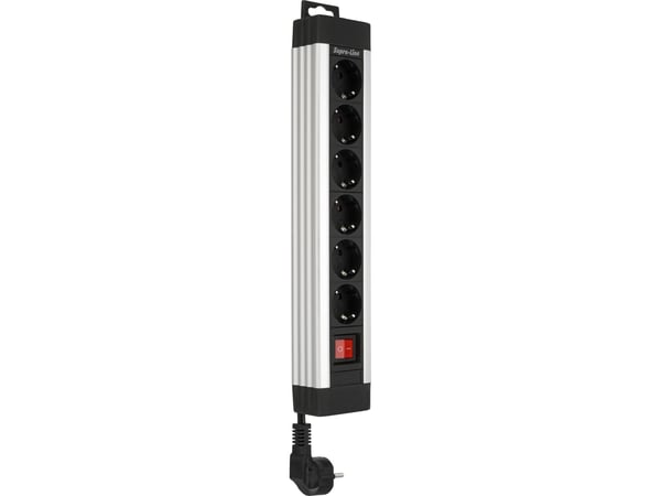 REV Power strip 6-tie 2.4m Supraline kytkimellä hopea
