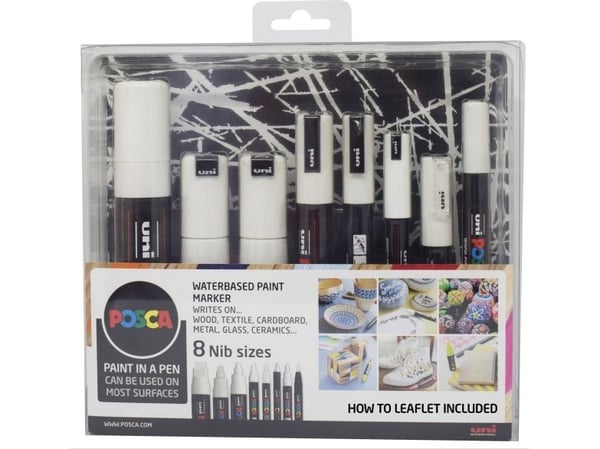 POSCA WHITE SÆT - 8 NIP STORLEKAR
