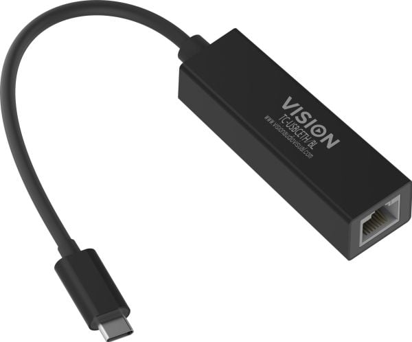 Vision TC-USBCETH/BL, Langallinen, USB Type-C, Ethernet, Musta