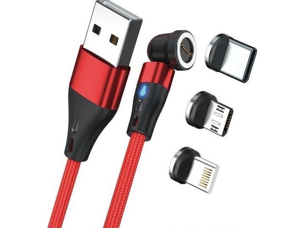 Kabelis USB Realpower RealPower Magneettinen kaapeli 3 Amp,2m,raudona sovittimien kanssa