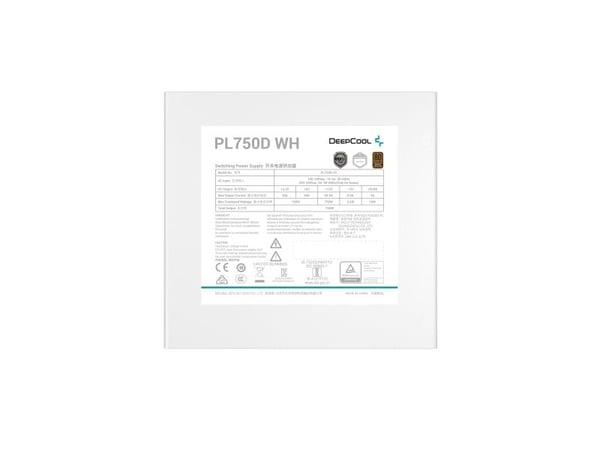 DeepCool PL750D WH, 750 W, 100 - 240 V, 50/60 Hz, 10 - 5 A, Aktiivinen, 100 W