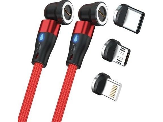 RealPower Magentic kaapeli,1m,2x magneettinen,punainen sovittimilla varustettuna