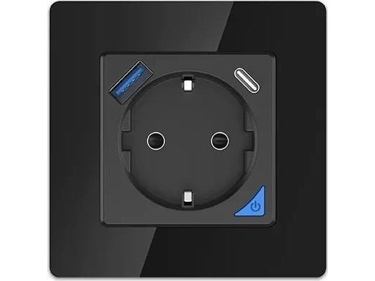 Extralink Smart Life Veggkontaktsett Pro |  smart stikkontakt + ramme | Farge Svart, 230V, 1x USB A, 1x USB C, WiFi