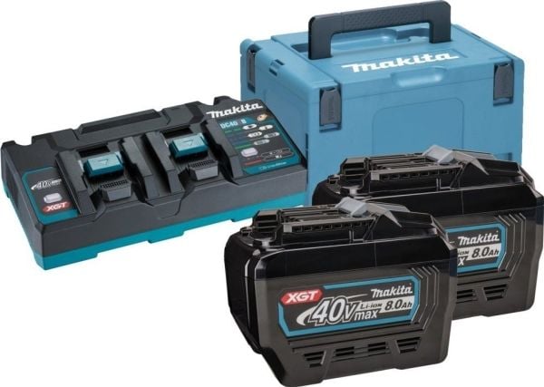MAKITA 191Y97-1 - Strömförsörjningssats för XGT-verktyg (40V XGT Li-Ion - bestående av 2x BL4080F batteri 8.0 Ah , DC40RB dubbel snabbladdare, tran...