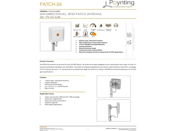 Poynting antenner RFID mast APATCH026 NType F 87 dbi 1 meter kabel