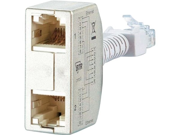 BTR Cable Sharing Adapter pnp 3 - Nettverksplitter - RJ-45 (hunn) til RJ-45 (hann) - 8.9 cm - grå (en pakke 2)