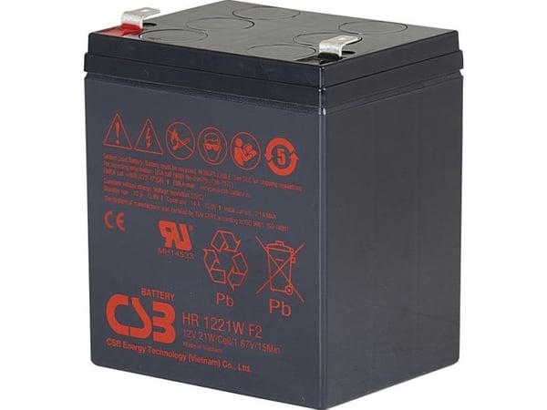 CSB HR1221W, Forseglet blysyre (VRLA), 12 V, Sort, 21 Wh, ISO 9001, ISO 14001, 1,8 kg