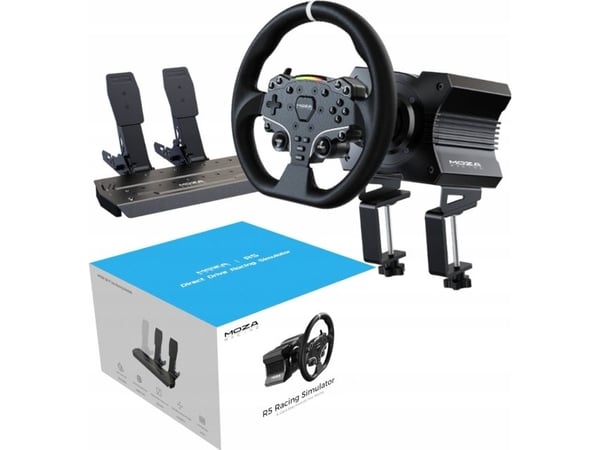 Moza Racing RS20, Ratt + pedaler, PC, Koblet med ledninger (ikke trådløs), Svart, Aluminium, Lær, Stål, Aluminium, Lær