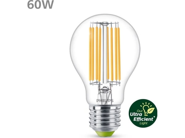 Philips - LED - form: A60 - klar finish - E27 - 4 W (ekvivalent 60 W) - varmt hvitt lys - 2700 K - blank (en pakke 3)
