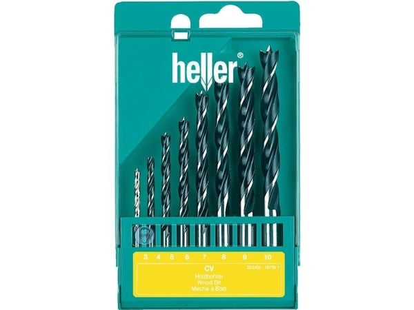 Heller 205241 tre-spiralbor-sett 8 deler 3/4/5/6/7/8/9/10 mm sylinderskaft