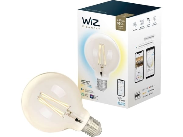 WiZ smart LED-pære Filament G95 E27 Smart Home, dimbar, 6.5W–60W