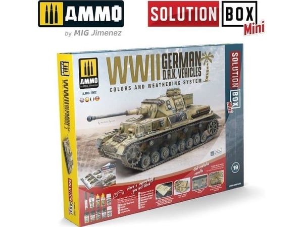 Vallejo Ammo Solution Box Mini 19 - WWII tyske D.A.K.-kjøretøy - farger & weathering-system