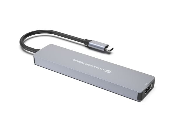 Conceptronic DONN28G, Koblet med ledninger (ikke trådløs), USB 3.2 Gen 1 (3.1 Gen 1) Type-C, 100 W, Grå, MicroSD (TransFlash), SD, 5 Gbit/s
