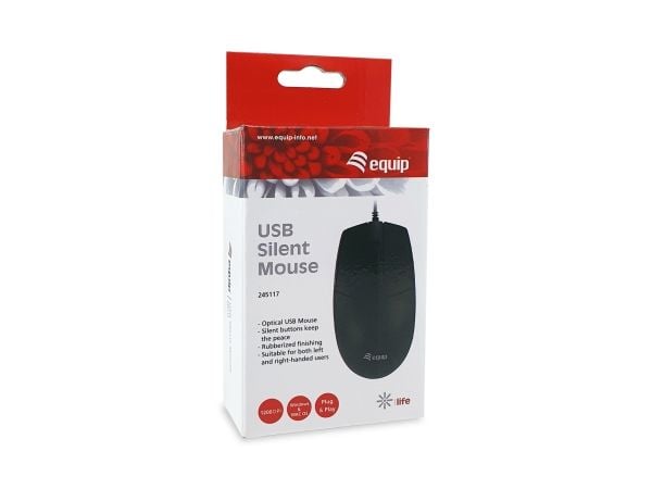 Equip 245117, Molempikätinen, Optinen, USB A-tyyppi, 1200 DPI, musta