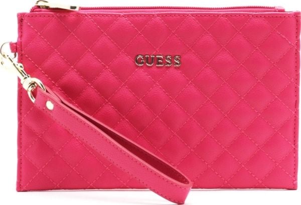 Guess holdall/handbag i øko-lær, quiltet effekt & håndrem, fuchsia, 23 x 15 x 1.5 cm