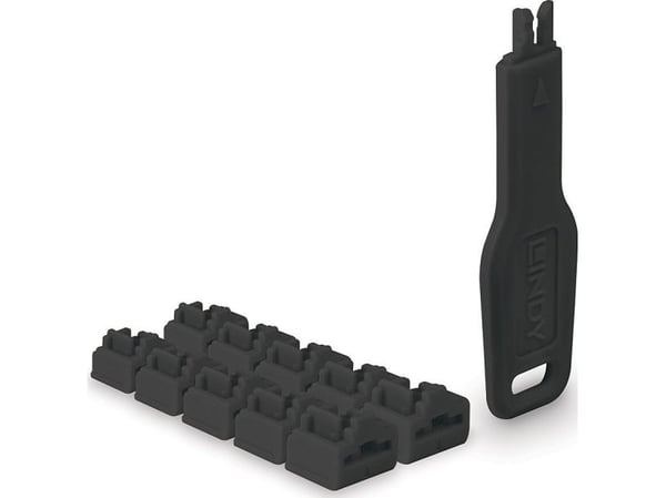 Lindy 47891, Portblokkering + nøkkel, RJ-45, Svart, Akrylonitril-butadien-styren (ABS), 10 stykker, Polybag