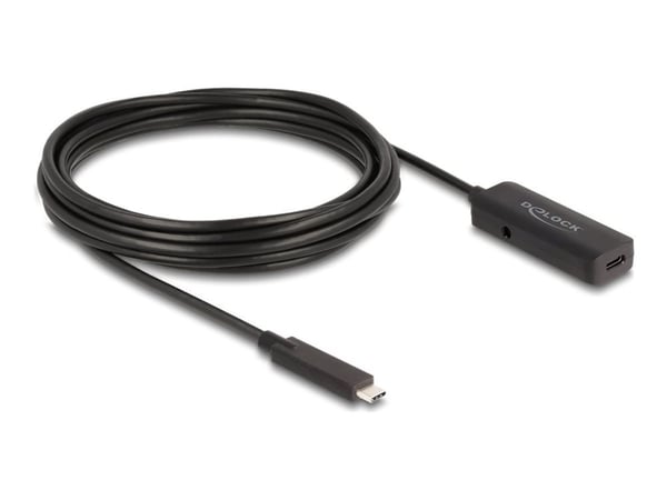 Delock - USB-forlengelseskabel - 24 pin USB-C (hann) til USB-C / DC-strømjakk (hunn) - 5 V - 2 A - 5 m - up to 10 Gbps data transfer rate - svart
