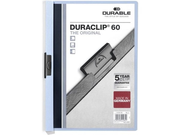 DURABLE DURACLIP 60 - Klipsfil - for A4 (210 x 297 mm) - kapasitet: 60 ark - blå med transparent frontdeksel