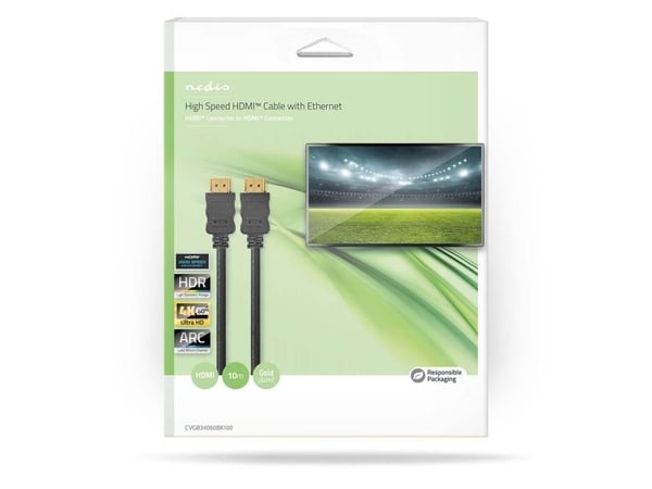Nedis CVGB34060BK100, 10 m, HDMI-tyyppi A (vakio), HDMI-tyyppi A (vakio), 3D, 18 Gbit/s, musta