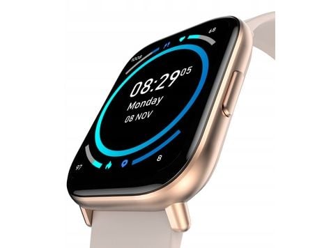 Smartklokke Oro Fit Pro GT, rosegullfarget koffert med kremfarget stropp