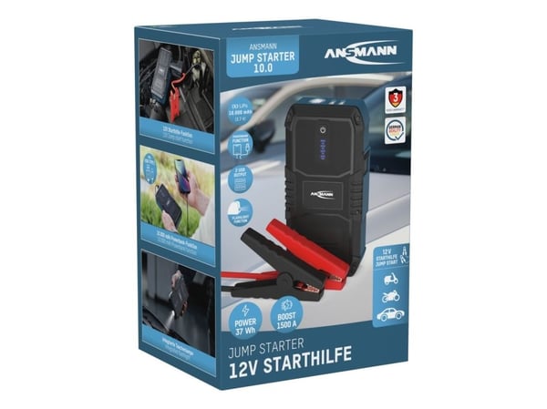 Ansmann Jump Starter 10.0, 1500 A, Sort, Blå, 1500 A, Lithium Polymer (LiPo), 2,5 Ah, 37 Wh