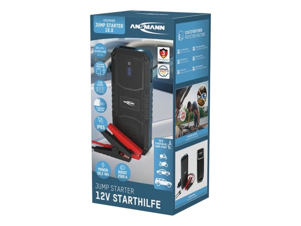 Ansmann Jump Starter 16.0, 2500 A, Sort, Blå, 2500 A, Lithium Polymer (LiPo), 4 Ah, 59,2 Wh