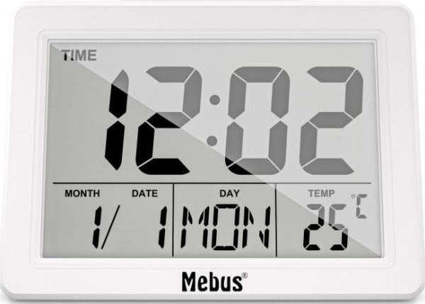 Mebus 25738, Quartz vekkerklokke, Rektangel, Hvit, 12/24h, F, °C, Hvit